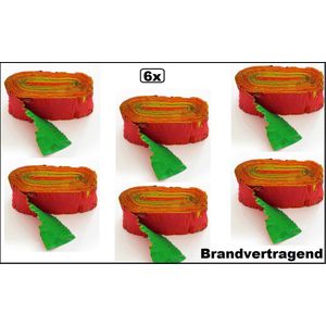 6x Guirlande crepe brandveilig rood/geel/groen 24 meter - BRANDVEILIG - verjaardag vlaglijn festival thema feest carnaval optocht