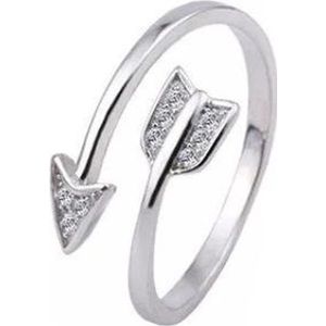 24/7 Jewelry Collection Pijl Ring Diamantjes Verstelbaar - Verstelbare Ring - Zilverkleurig