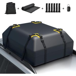 COSTWAY Dakkoffer voor auto, dakkoffer, waterdicht, met 6 deurhaken, cijferslot, antislip mat en draagtas, opvouwbare daktas, bagagebox voor auto's, bestelwagens, SUV's, zwart, 420 liter