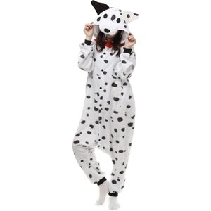LET OP B-KEUZE! KIMU Onesie Dalmatiër Pak - Maat 116-122 - Dalmatiërpak Hond Kostuum Zwart Wit Gevlekt Pak - Hondenpak Kinderen Pyjama Festival