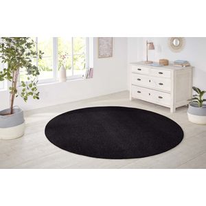 Modern effen vloerkleed rond Nasty - zwart 133 cm rond