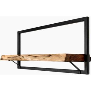 Reed Wandplank - 70x22x32 cm - Bruin/Zwart - Hout/Metaal - wand plank, wandplanken & -rekken, wandplank zwart, fotoplank, wandrek, wandplank zwevend, wandplank hout, wandrek industrieel, wandrek rond