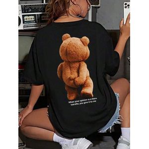 beren print Schattige Teddybeer T-Shirt Zomer Korte Mouw Katoenen T-Shirt Beer Mode Design Maat M