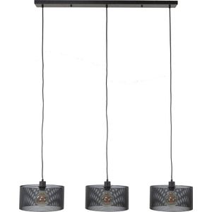 Hanglamp Mesh Round Artic zwart | 3 lichts | 120x30x150 cm | in hoogte verstelbaar | eetkamer / woonkamer | industrieel design | metaal