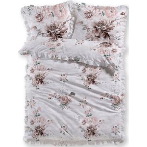 LINNICK Dekbedovertrek Katoen Cluster Floral Ruches - white - 200x200/220cm - tweepersoons