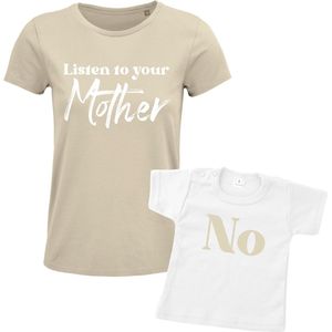 Matching shirt Moeder & Dochter Moeder & Zoon | Listen to your mother-No | Dames Maat XL Kind Maat 134/140