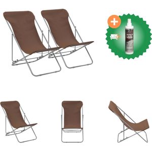 vidaXL Strandstoelen inklapbaar 2 st staal en oxford stof bruin Tuinstoel Inclusief Reiniger