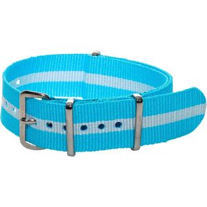 Premium Sky Blue White - Nato strap 24mm - Stripe - Horlogeband Blauw Wit