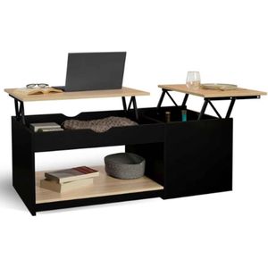 TADES® Salontafel - Salontafels - Woonkamer - Bijzettafel - Bijzettafels - Sidetable - Salontafel Zwart - Salontafel Met Opbergruimte - Salontafel Vierkant - Salontafel Industrieel - Laptoptafel - Bijzettafel Metaal Met Hout