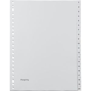 Pergamy tabbladen, ft A4, 23-gaatsperforatie, grijze PP, set 1-20 30 stuks