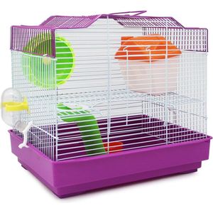 Hamsterkooi chalethuis voor hamster met voerbak, drinkbak, wiel, huis, speciale kleur, willekeurige kleur, 33 x 23 x 30 cm