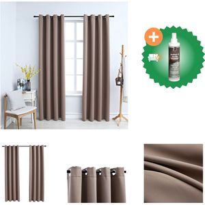 vidaXL Gordijn verduisterend met metalen ringen 2 st 140x225 cm taupe - Gordijn - Inclusief Reiniger