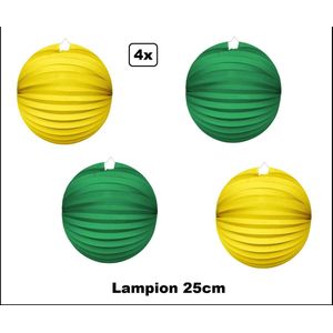 4x Lampion Groen/geel 25cm - festival thema feest verjaardag party papier BBQ strand licht fun