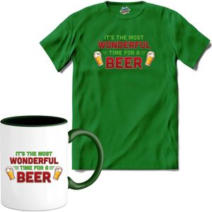 It's the most wonderful time for a beer - foute bier kersttrui - T-Shirt met mok - Meisjes - Kelly Groen - Maat 12 jaar