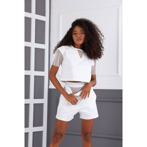 Mode Dames Short en Top set- Katoen- Korte Mouwen- Korte broek- Short Dames- T-shirt Dames- 2- deling Set- Maat M- Wit