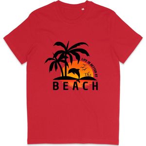 T Shirt Heren en Dames - Life is Better at the Beach - Rood - 3XL