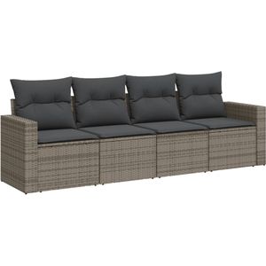 vidaXL Loungeset - 4-delig - Poly Rattan - Grijs Loungeset - Tuinset - Buitendecoratie - Tuinbank - Loungebank