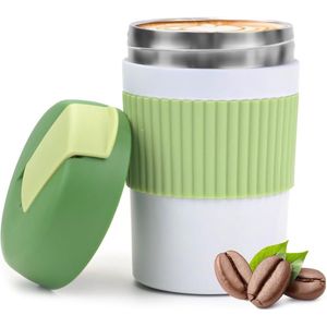 Thermosbeker, 350 ml, roestvrijstalen koffiemok, draagbare koffiemok, vacuüm, lekvrij, voor warm en koud water, groen