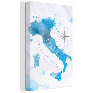 Canvas Wereldkaart - 120x180 - Wanddecoratie Wereldkaart - Blauw - Italië