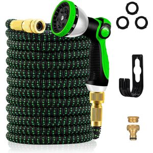 Flexibele tuinslang 45,5 m, duurzame 3-laags latex waterslang 3/4 inch en 1/2 inch metalen aansluitingen, 3450D stof, knikvrij, tuinslangslang met 10-functie spray