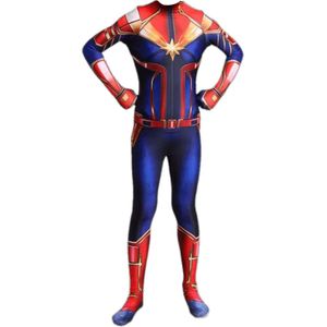 Superheldendroom - Captain Marvel - 128/134 (7/8 Jaar) - Verkleedkleding - Superheldenpak