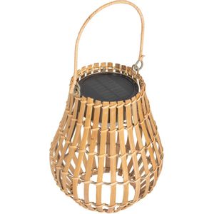 Oplaadbare Solar Tuinlamp met Bamboe Scherm - 3 Lichtkleuren & Handvat
