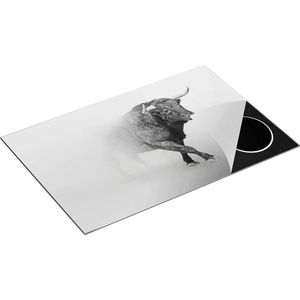 Chefcare Inductie Beschermer Stier op een Grijze Achtergrond - Zwart Wit - 80x50 cm - Afdekplaat Inductie - Kookplaat Beschermer - Inductie Mat