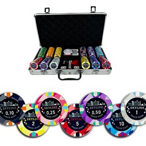 Poker Merchant - poker set Skyline cash game 300 chips - incl. pokerkoffer- incl. pokerkaarten - incl. dealerbutton.