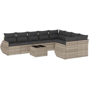 vidaXL 10-delige Loungeset - Poly Rattan - Lichtgrijs Loungebank - Tuinbank - Lounge Set - Buitendecoratie - Outdoor Furniture