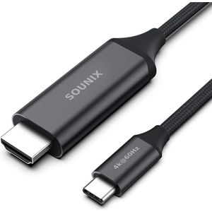 Sounix USB C naar HDMI Kabel - HDMI Switch - 4K@60Hz - 1.8 meter - Premium Nylon Gevlochten - Aluminium - Zwart