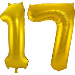 Folat Folie ballonnen - 17 jaar cijfer - goud - 86 cm - leeftijd feestartikelen