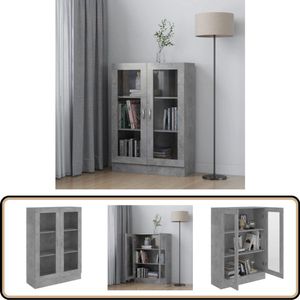 vidaXL Vitrinekast - 82,5x30,5x115 cm - Betongrijs Vitrinekast - Houten Kast - Grijze Kast - Bergruimte - Woonkamerdecoratie