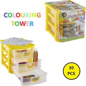 Grafix® Teken- en Kleurtoren 30-delig - Tekenen en kleuren voor kinderen vanaf 3 jaar - Opberglades gevuld met Tekenmaterialen