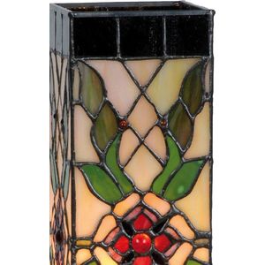 LumiLamp Tiffany Tafellamp 12*12*35 cm E14/max 1*40W - Beige Groen Glas in lood