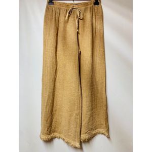 Linnen mix broek met prachtige textuur - luchtig lange boho broek, CAMEL kleur - Maat 38/40
