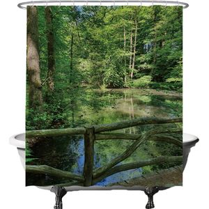 Ulticool Douchegordijn - Natuur Brug Water - 180 x 200 cm - met 12 Ringen Wit - semi Transparant - anti Schimmel - Groen