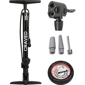 Craved Fietspomp - met drukmeter - Dubbele ventielkop - Zwart - Universeel