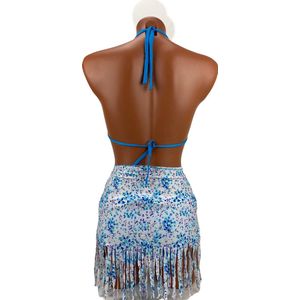 Dames Bikini - Met mini jurk - 3 delig - Bloemen - Blauw model 1 - L/XL