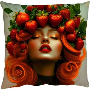 Sierkussens - Kussentjes Woonkamer - 45x45 cm - Vrouw - Aardbeien - Kroon