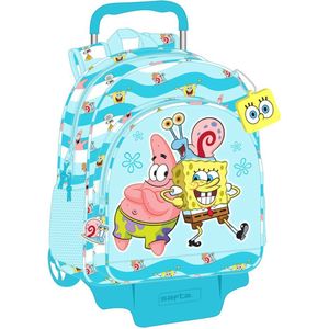 Schoolrugzak met Wielen Spongebob Stay positive Blauw Wit (33 x 42 x 14 cm)