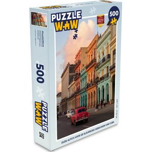 Puzzel Oude auto's voor de kleurrijke gebouwen van Cuba - Legpuzzel - Puzzel 500 stukjes