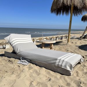 hiPPs Loungie Travel BEIGE, luxe hamamdoek voor ligbed | met OMSLAG en SIDE-POCKET | ligbedhoes | opbergzakje | strandhanddoek | strandlaken | cover | beachbed | sunbed | ligstoel | strandbed, saunadoek | fouta | pestemal | uniek formaat