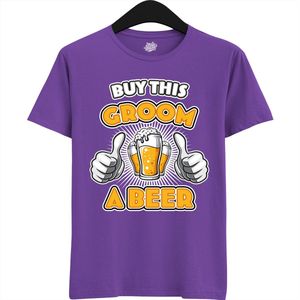 Buy This Groom A Beer | Vrijgezellenfeest Cadeau Man - Groom To Be Bachelor Party - Grappig Bruiloft En Bruidegom Bier shirt Amazon - Trefwoorden - T-Shirt - Unisex - Dark Purple - Maat M