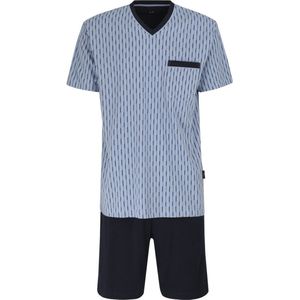 Gotzburg heren shortama - V-hals - lichtblauw met blauw en wit dessin - Maat: L