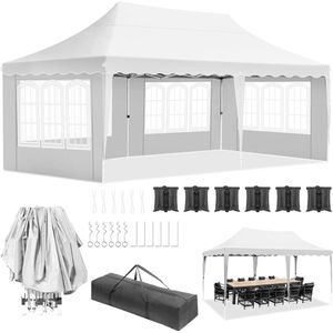 T&L Store® Partytent - Paviljoen - Prieel - Waterdicht - In Hoogte Verstelbaar - Opvouwbaar - HDPE zeilmateriaal - Wit - 3x6m