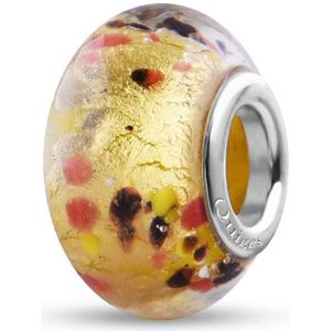 Quiges - Glazen - Kraal - Bedels - Beads Goud met Rood Zwarte Vlokjes Past op alle bekende merken armband NG490