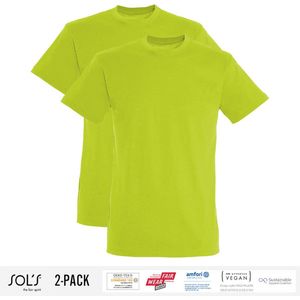 2 Pack Sol's Heren T-Shirt 100% biologisch katoen Ronde hals Appelgroen Maat XXL