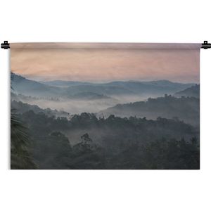 Wandkleed Mistig bos - Uitzicht over een mistig bos in India Wandkleed katoen 180x120 cm - Wandtapijt met foto XXL / Groot formaat!