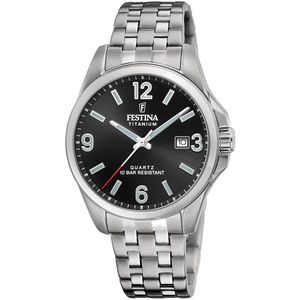 Festina F20696/3 Heren Horloge - Mineraalglas - Titanium/Staal - Zilverkleurig - Ø 41 mm - Quartz - Vouw/Vlindersluiting - 10 ATM (zwemmen)