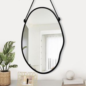 Zwarte Frame Asymmetrische Wandspiegel voor Slaapkamer en Badkamer - Moderne Unieke Decoratie Wandspiegel